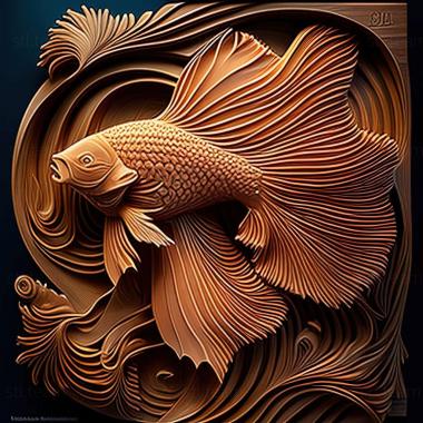 3D model Crown   tailed fighting fish fish (STL)